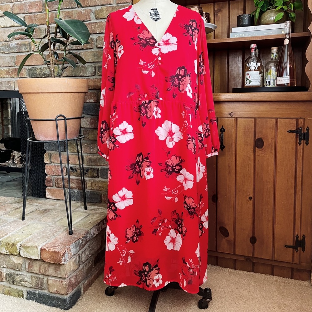 XL Red Floral MIDI Dress | A New Day